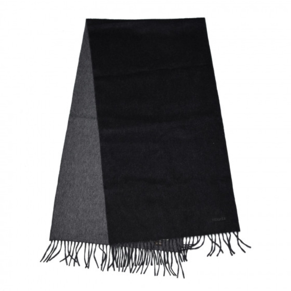 Hermes Cashmere Recto Verso Muffler Scarf Black Flanelle